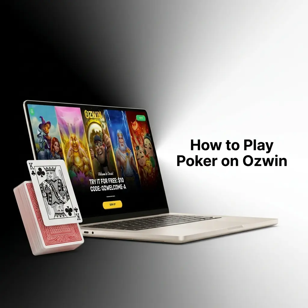 Step-by-step guide showing how to sign up, deposit, and start playing poker on Ozwin casino across desktop and mobile