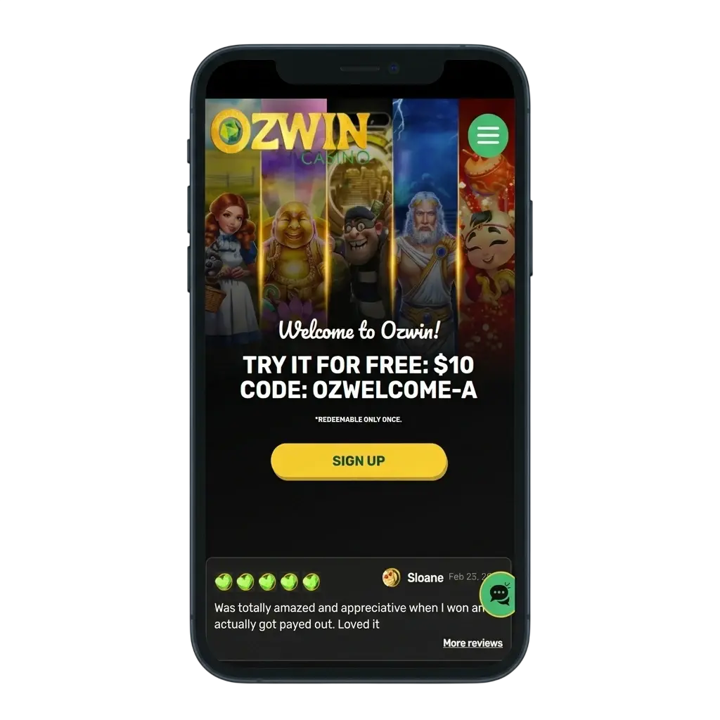 Ozwin app running on an iPhone screen