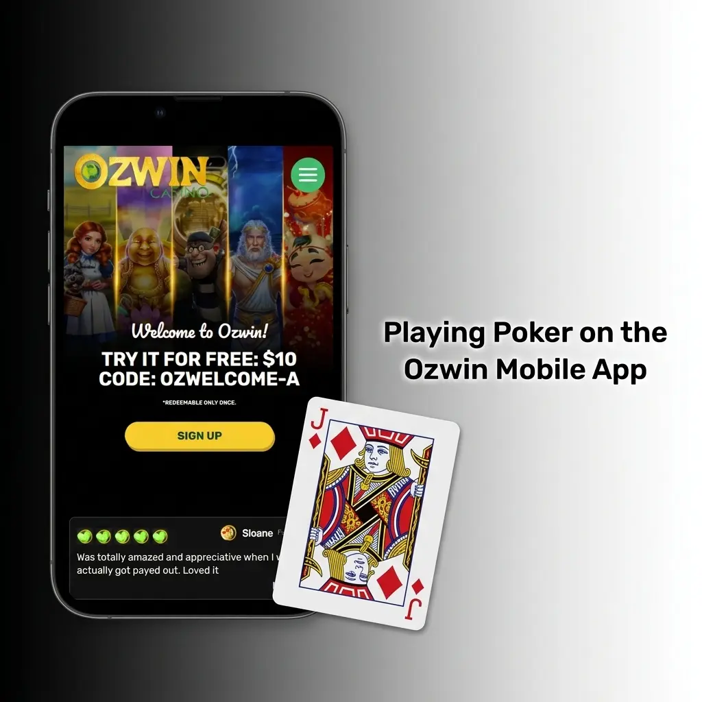 Ozwin poker mobile app on a smartphone